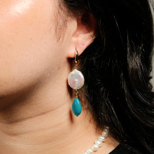 Turquoise & Pearl Drop Dangles