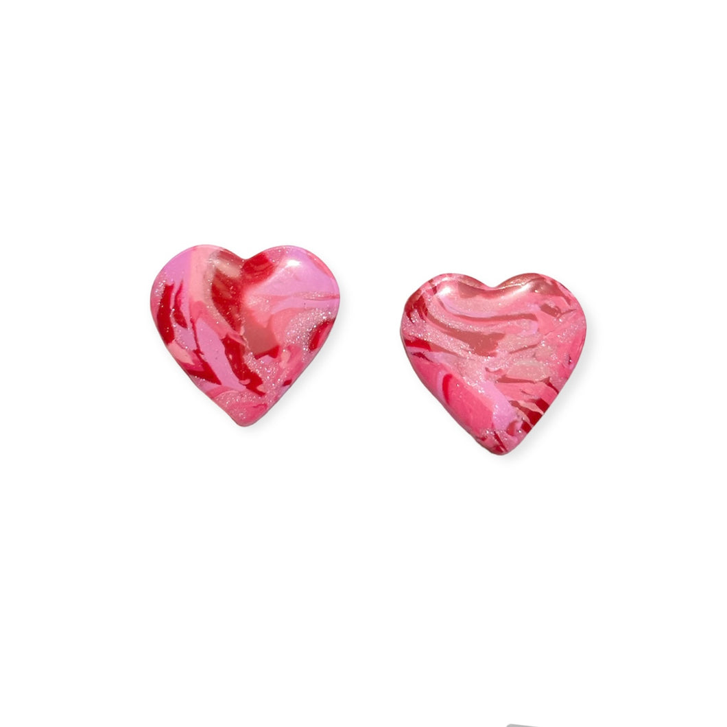 Heart Studs - Pink Marble