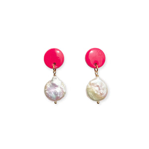 Pearl Drop Earrings - Hot Pink