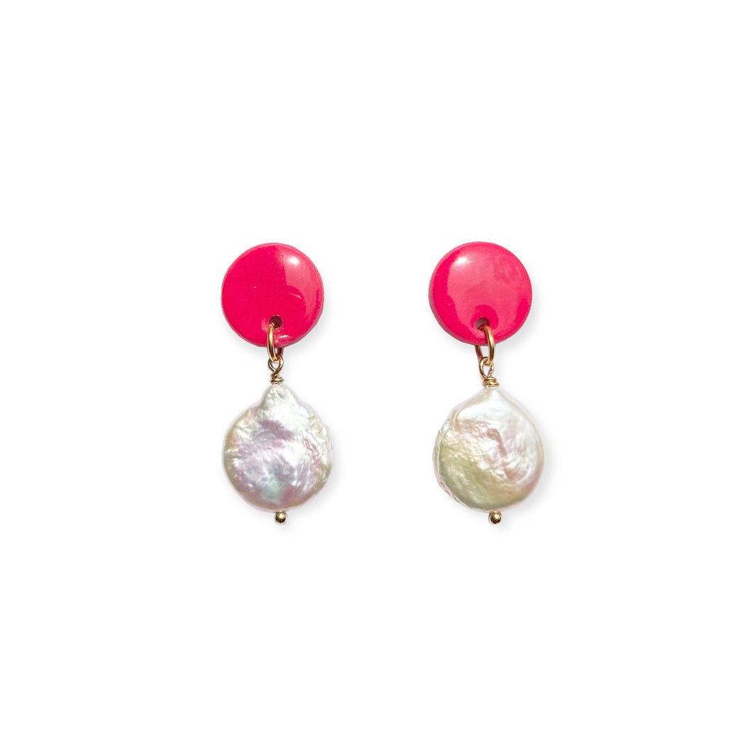 Pearl Drop Earrings - Hot Pink