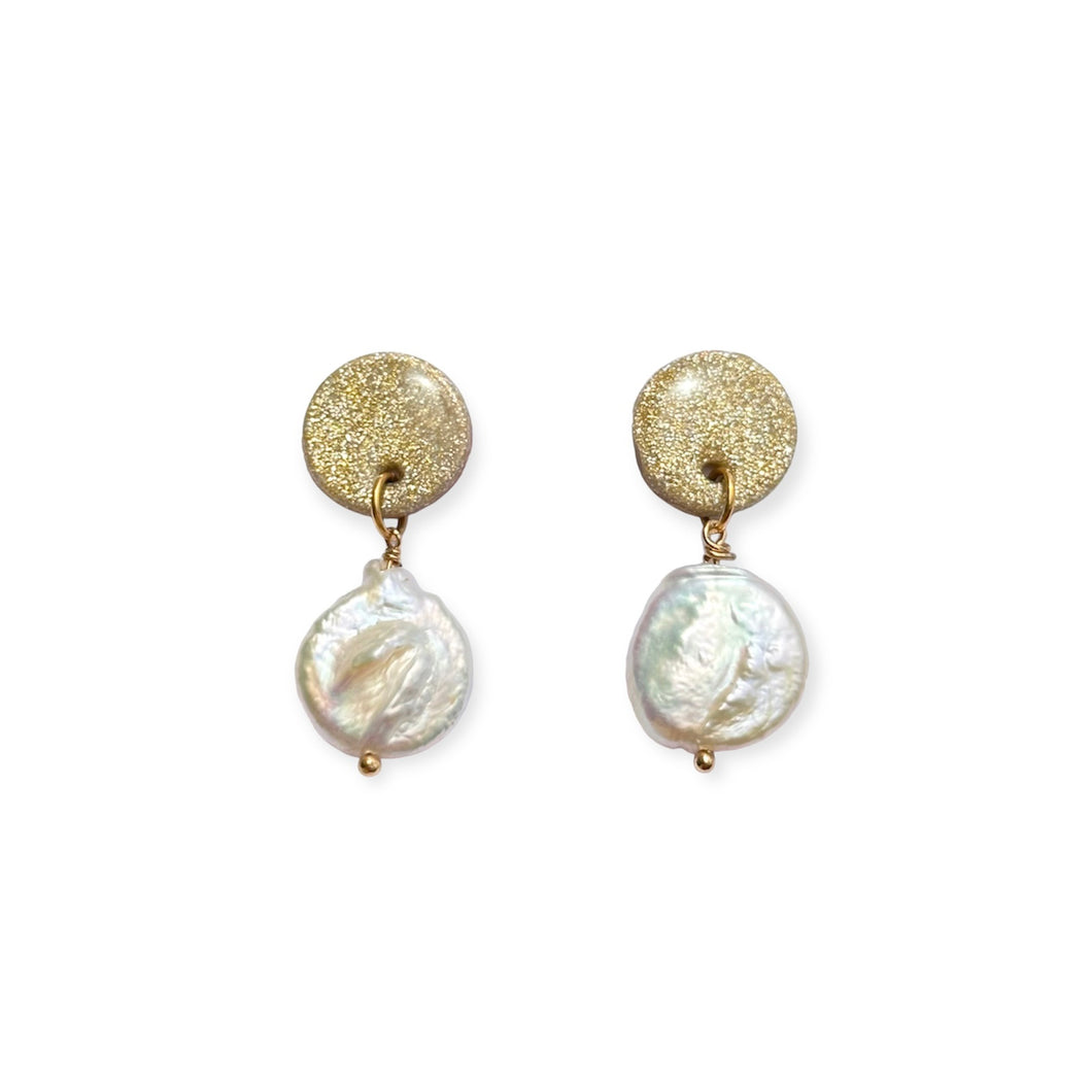 Pearl Drop Earrings - Gold Glitter
