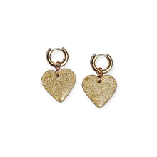 Load image into Gallery viewer, Heart Dangles - Gold Glitter
