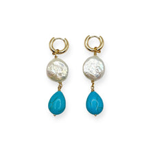Load image into Gallery viewer, Turquoise &amp; Pearl Drop Dangles
